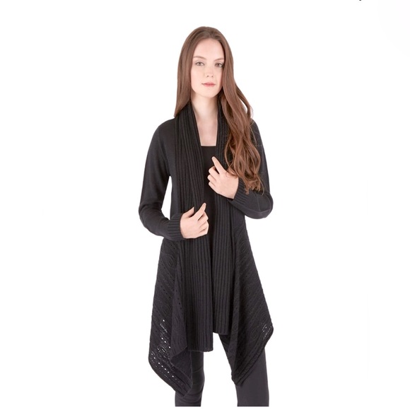 IZ Byer Ribbed Open Drape Front Asymmetrical Cardigan – Black, Size Large - Picture 16 of 16